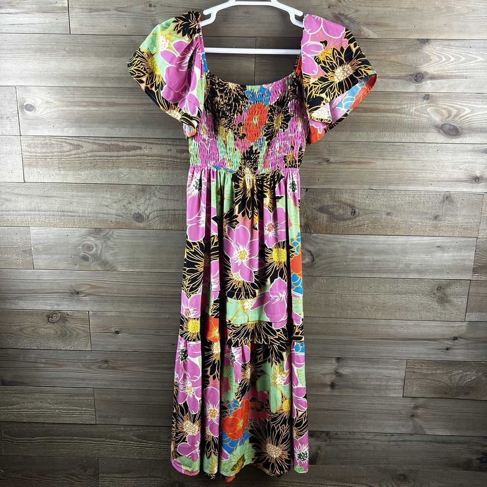 Pinch Womens Dress Smocked Floral Mdi Chic Boho Ruffle Tiered Festival Small